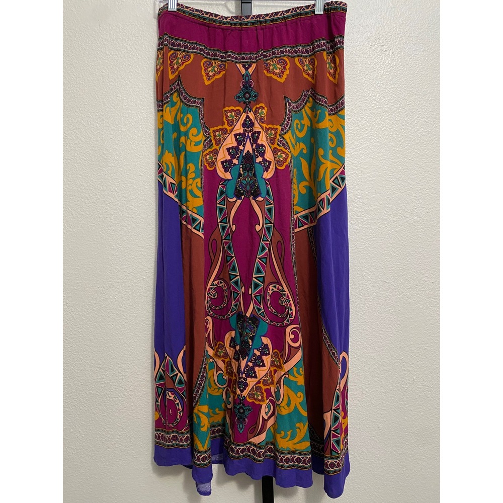 Vtg Womens Whimsical Multicolor Maxi Skirt L Boho Indie Eclectic Festival Hippie